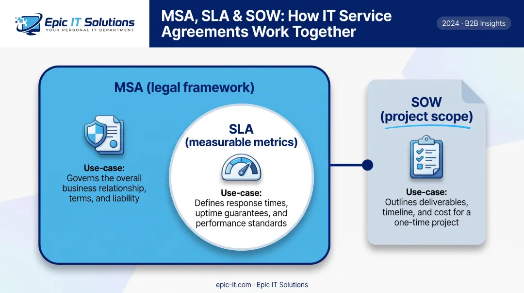 MSA SLA and SOW document relationship and function comparison