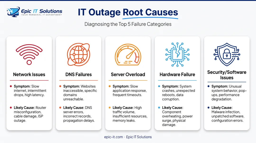 Five common causes of server not responding errors comparison chart