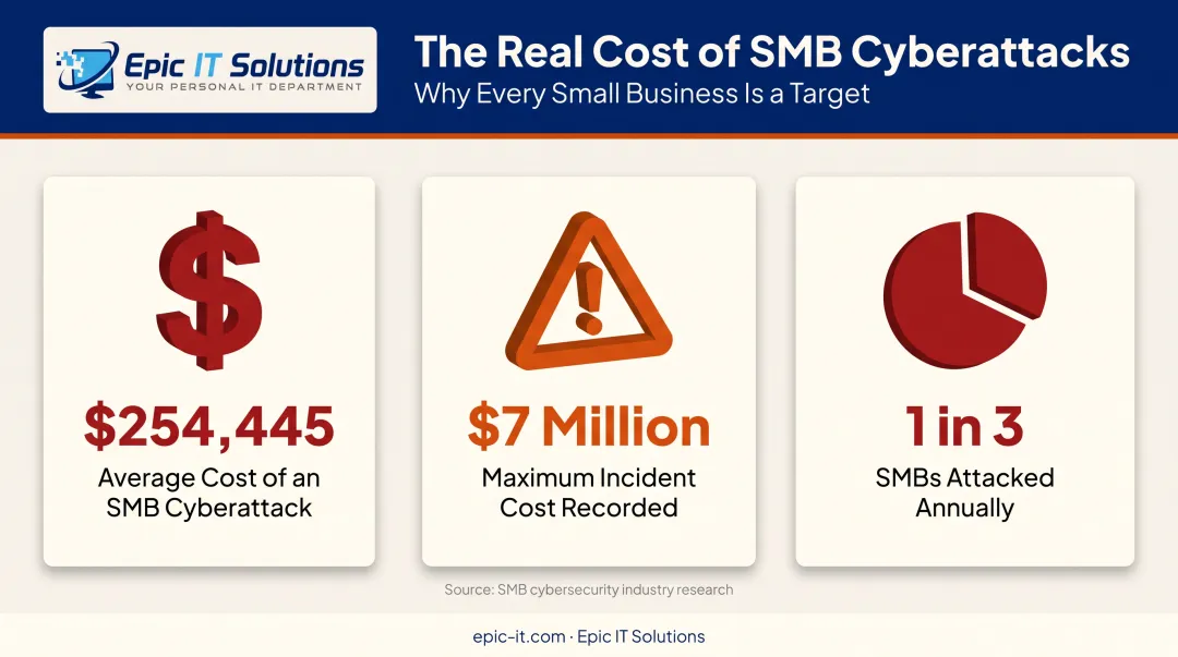 SMB cyberattack cost statistics and frequency infographic breakdown