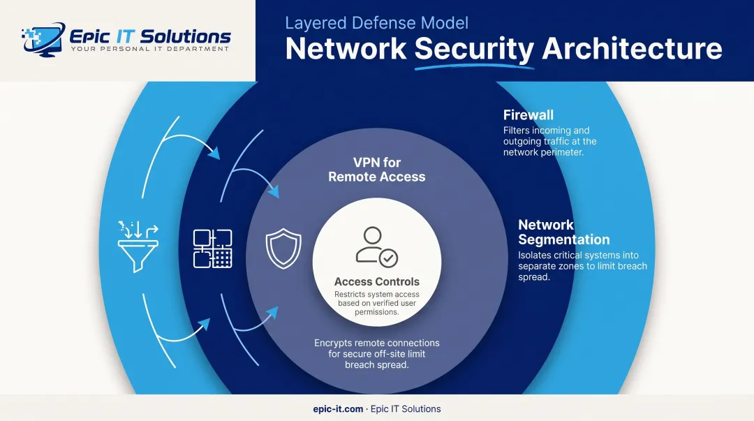 Small business network security layers from firewall to access controls