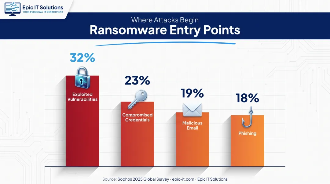 Top ransomware infection vectors ranked by percentage of attacks