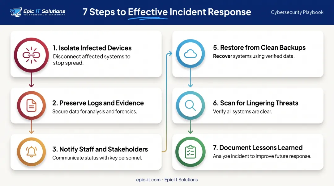 7-step ransomware incident response and recovery process flow