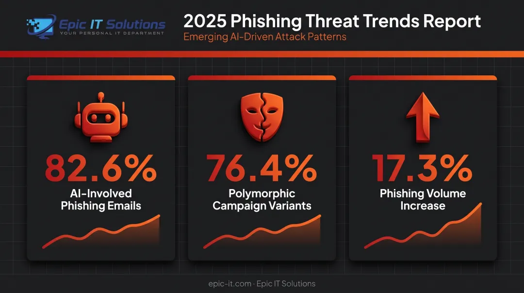AI-powered phishing statistics showing 2025 threat trend percentages