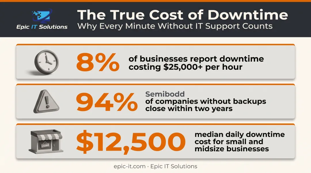 Downtime cost statistics and 24/7 monitoring impact breakdown