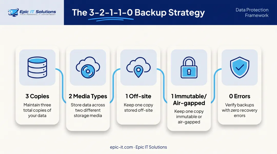 3-2-1-1-0 backup strategy framework diagram with five components