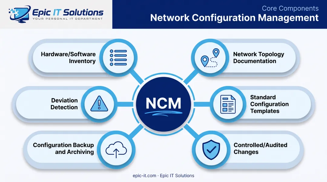 Core components of network configuration management process diagram