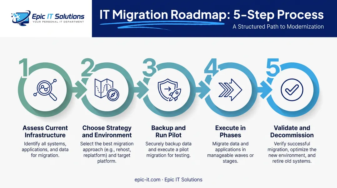 5-step server cloud migration process from assessment to decommission