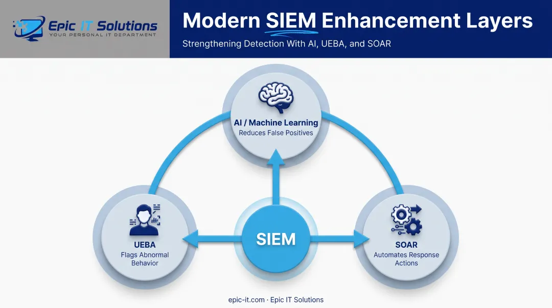 AI UEBA and SOAR integration within modern SIEM platforms diagram