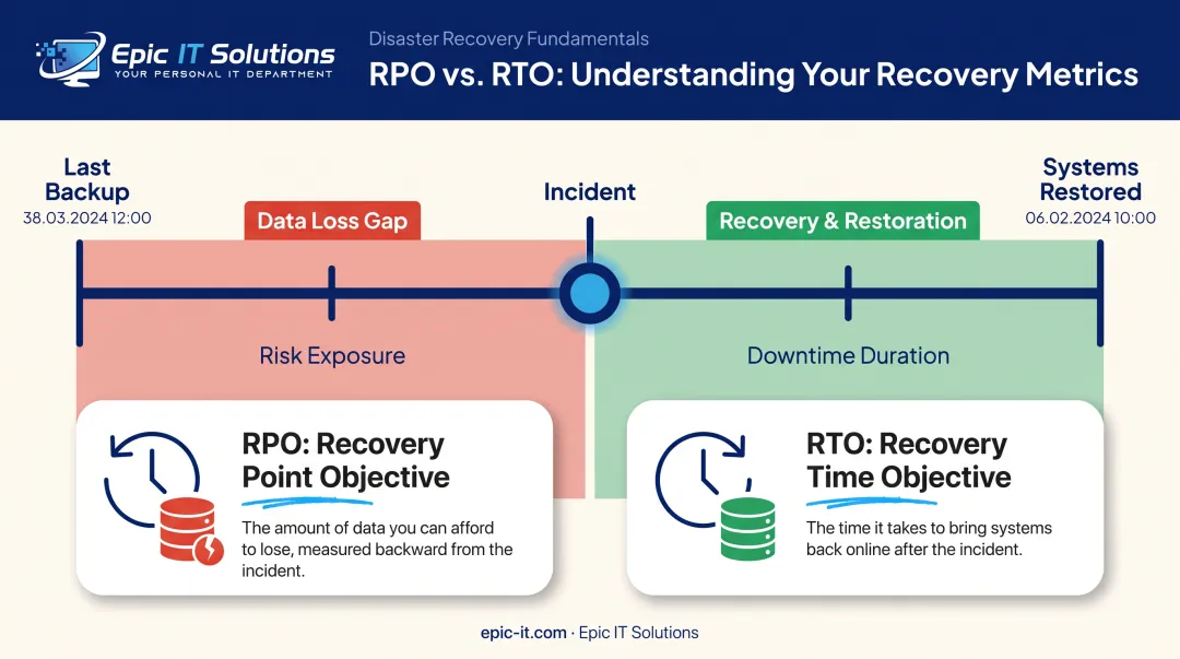 RTO and RPO recovery objectives timeline comparison for backup planning