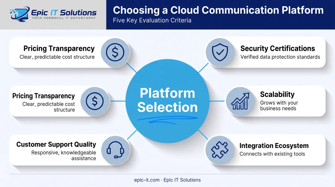 Five key factors for selecting a cloud communication platform infographic