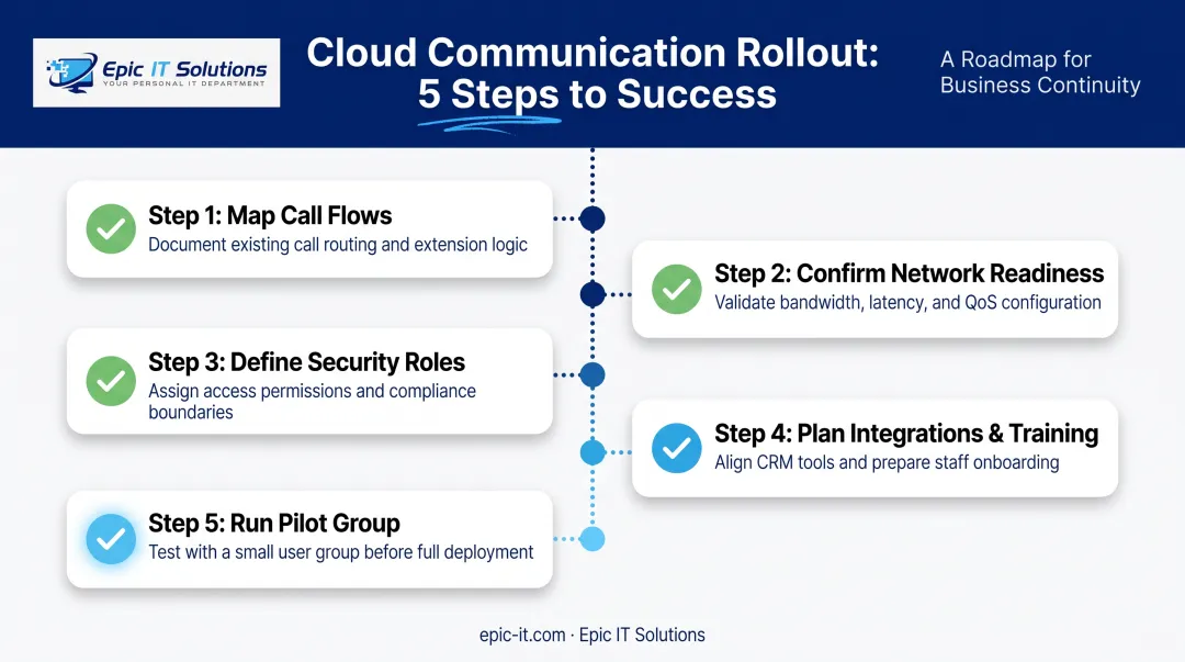Cloud phone system migration rollout checklist five step process