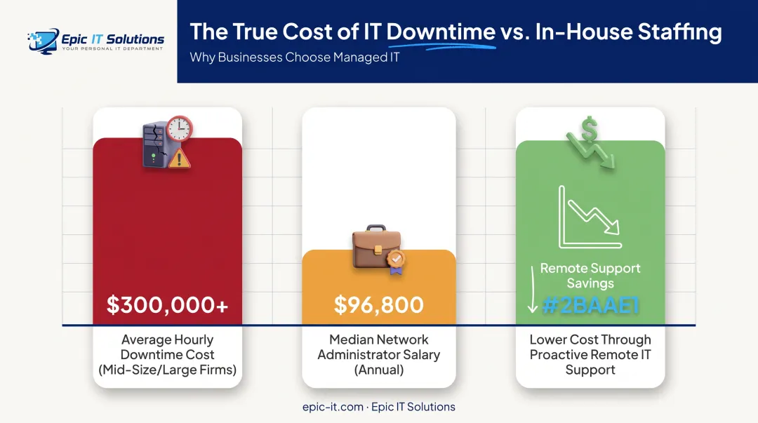 Cost comparison of downtime versus in-house IT hiring versus remote support