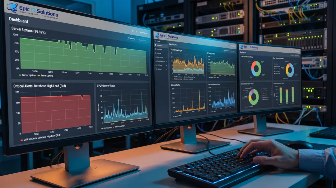 Managed IT provider dashboard monitoring cloud server uptime and performance