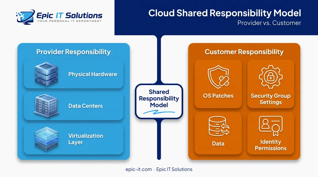 AWS shared responsibility model showing provider versus customer security duties