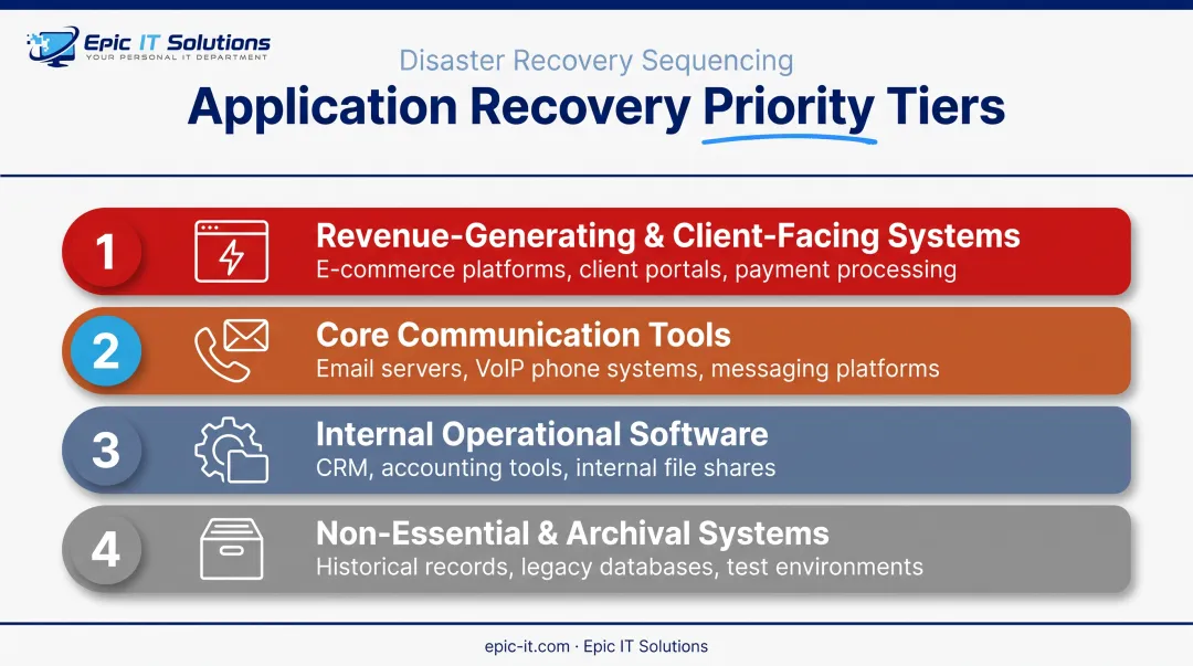 Four-tier application recovery priority ranking for disaster recovery
