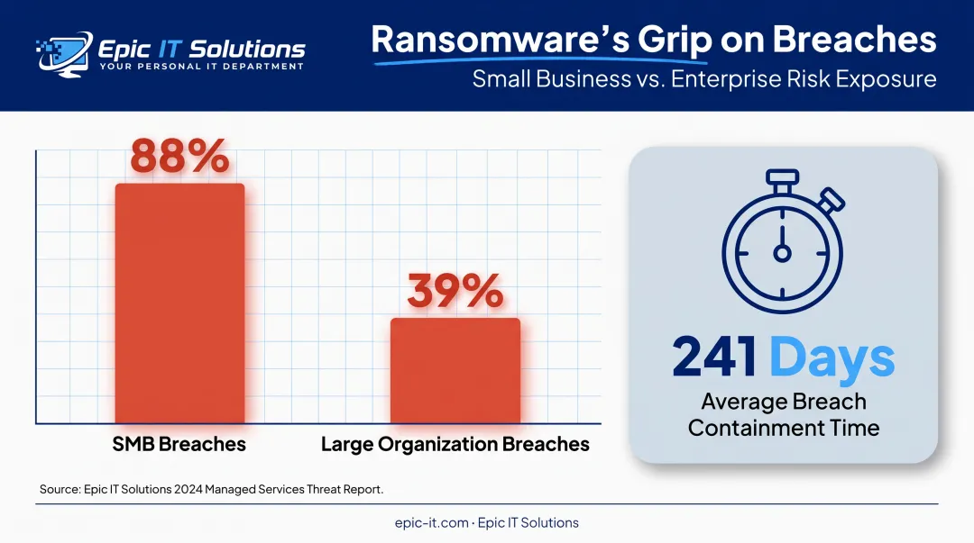 Ransomware breach rates comparison small business versus large organizations