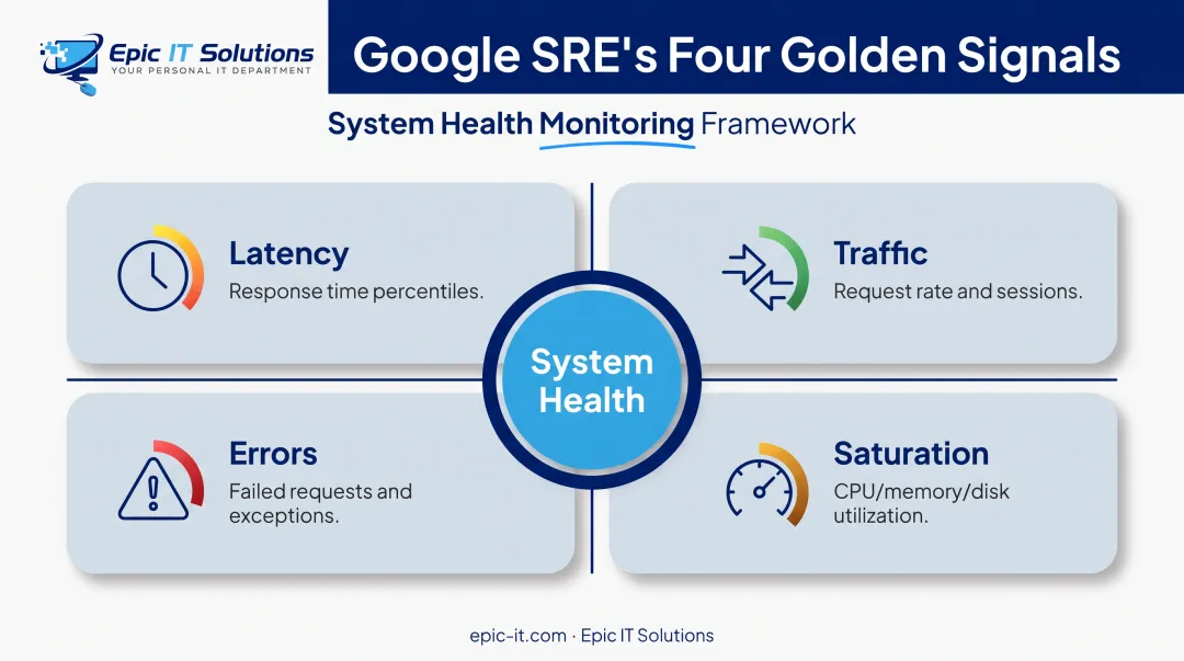 Four golden signals of monitoring latency traffic errors saturation diagram