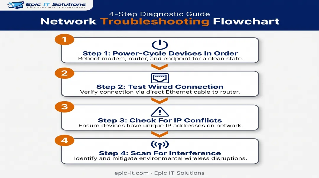 4-step network troubleshooting checklist for common connectivity issues