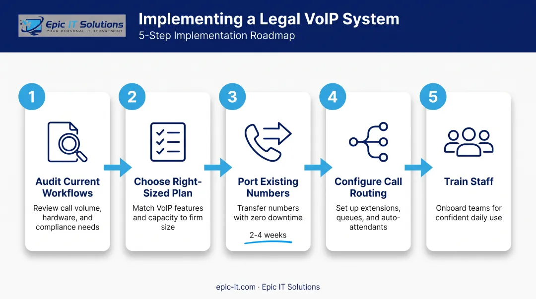 Five-step VoIP implementation process for law firm phone systems