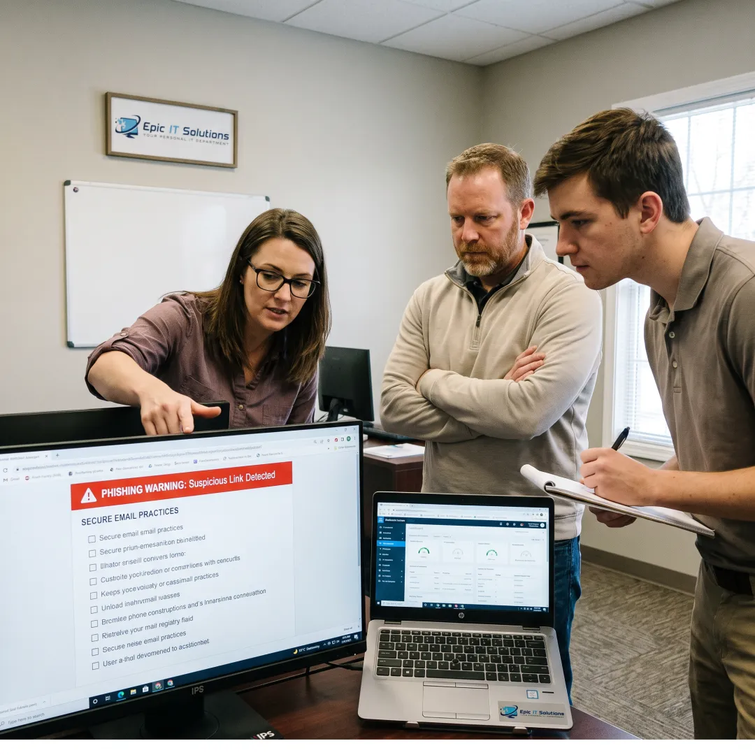 Team reviewing a phishing awareness lesson