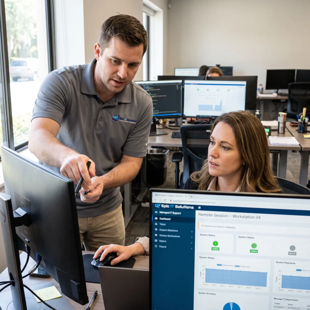 Technician assisting a business user remotely