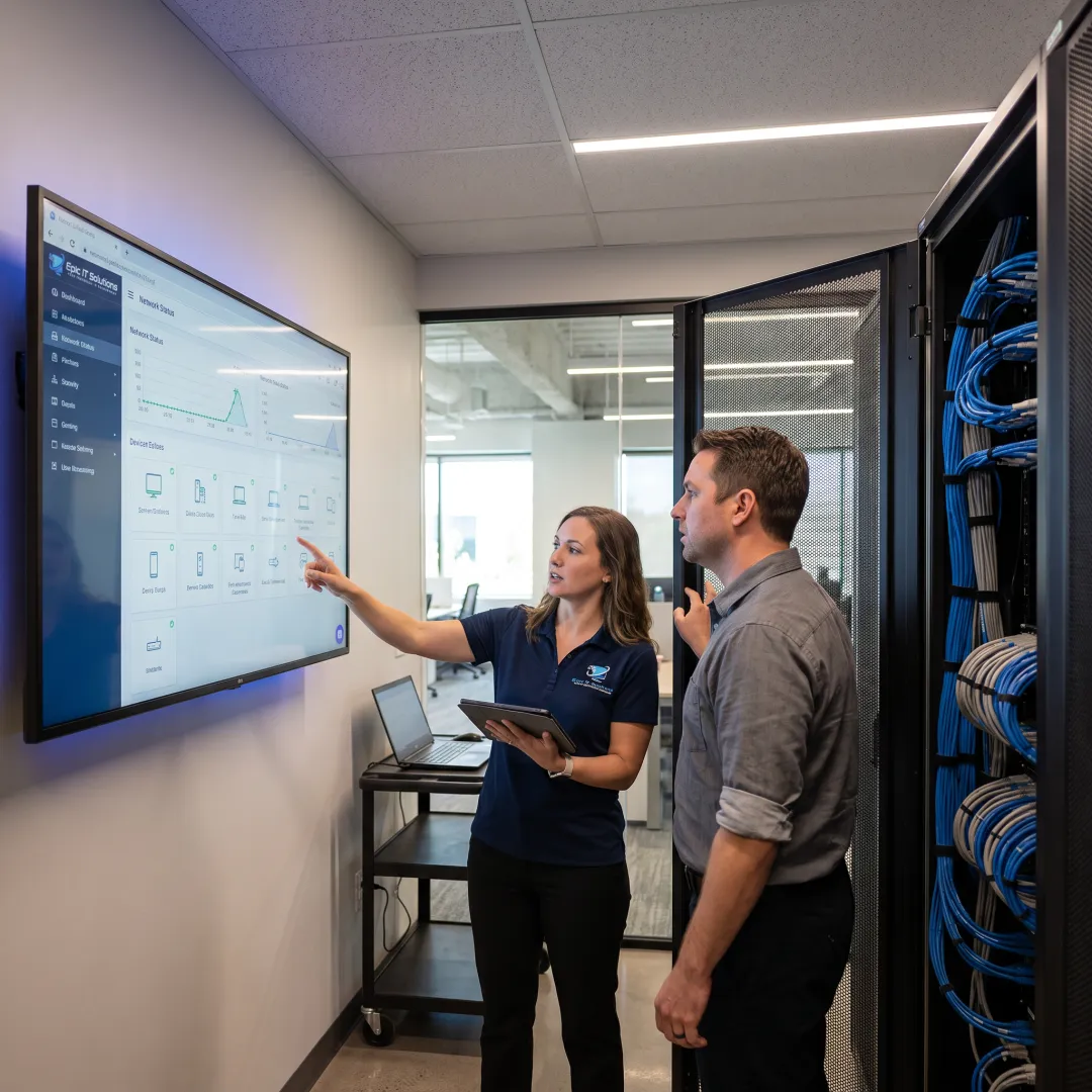 IT team reviewing business network systems