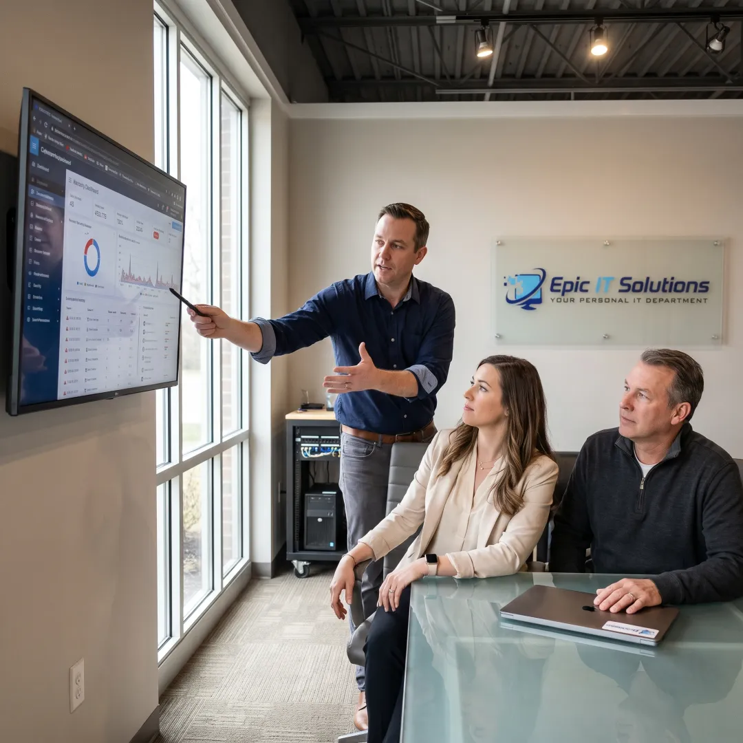 Business team reviewing managed IT services