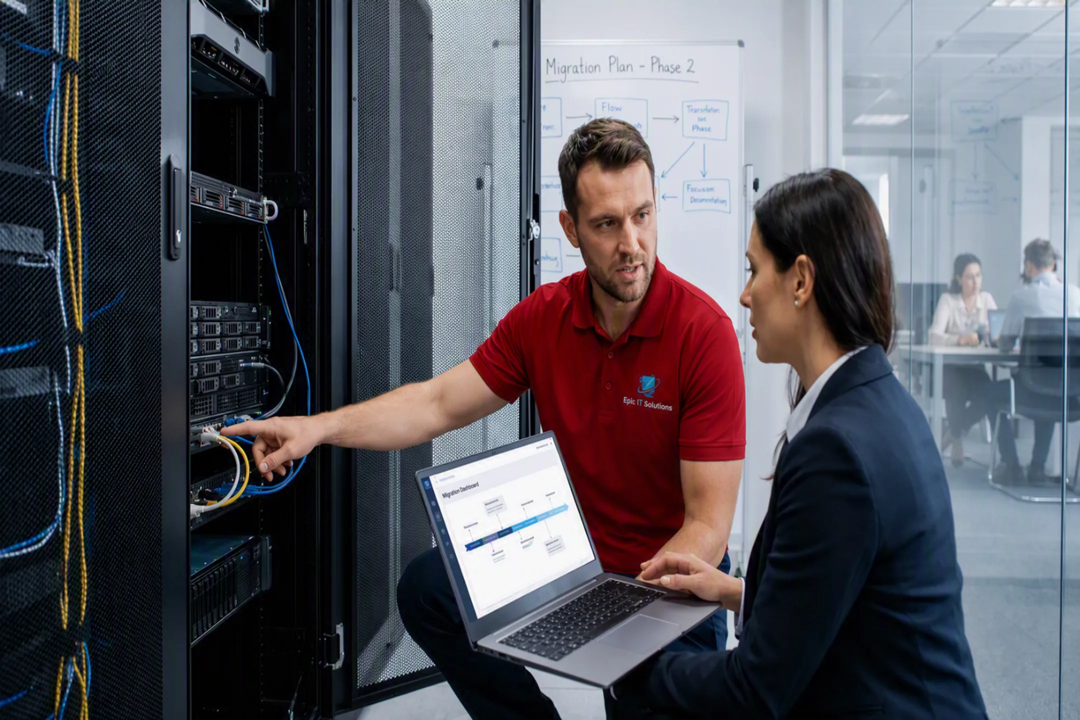 IT support technician assisting business with server migration planning onsite