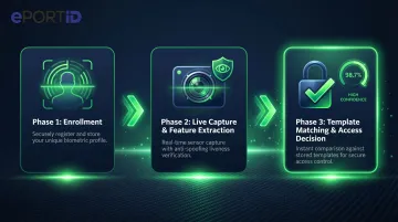 Three-phase contactless biometric verification process enrollment capture matching flow