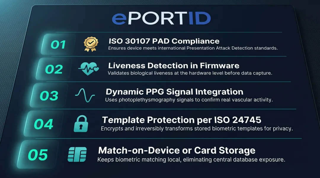 Five recommended vein biometric security deployment best practices checklist infographic