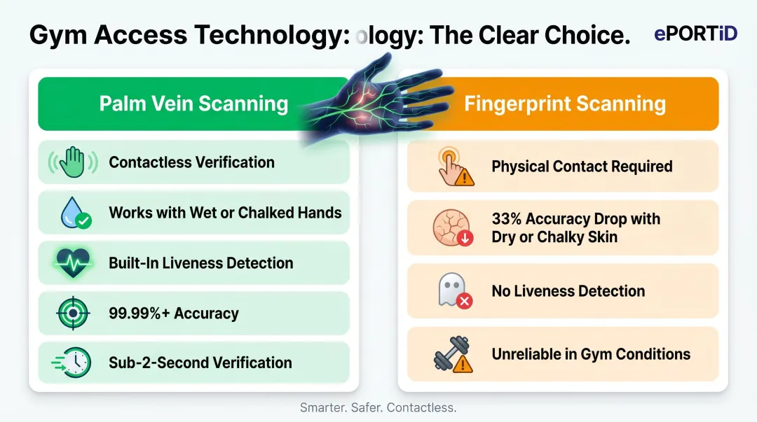 Palm vein scanning biometric technology advantages over fingerprint in gym environments