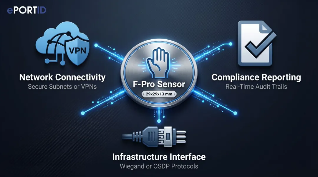 Palm vein enterprise integration architecture showing network connectivity audit trails and protocol interface requirements