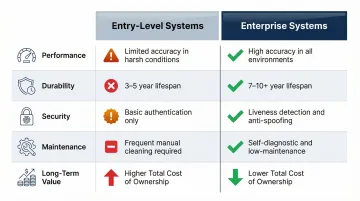 Entry-level versus enterprise biometric system side-by-side performance and cost comparison
