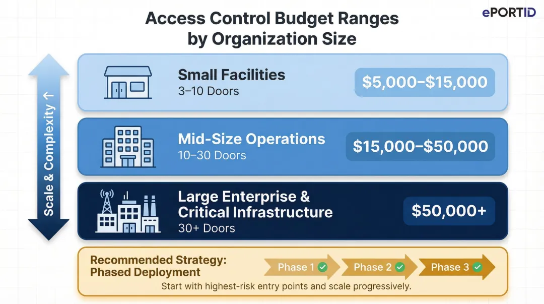 Biometric access control budget ranges by organization size small mid enterprise tiers