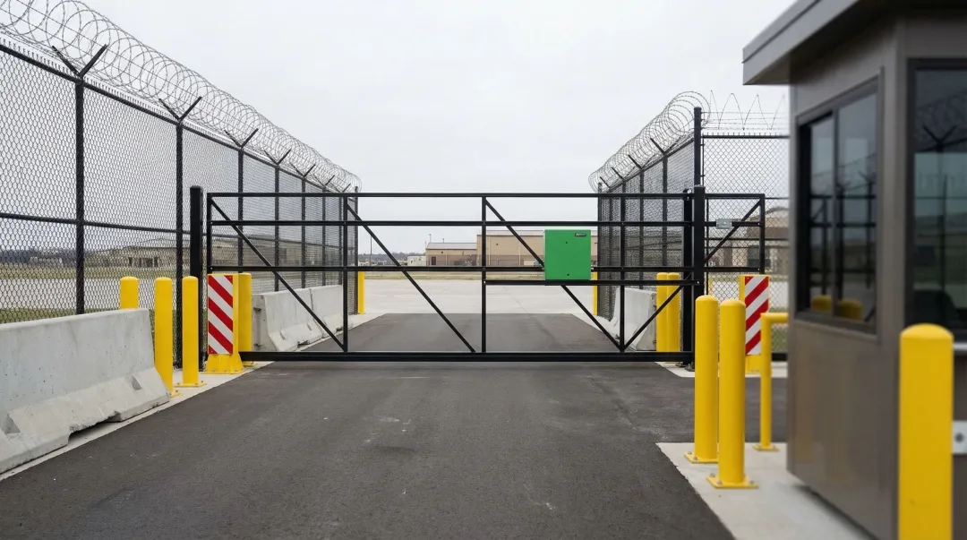 Industrial high-cycle gate operator installed at secured government facility perimeter