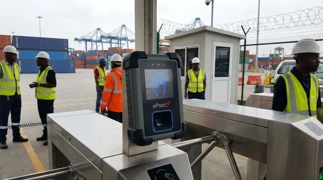 ePortID biometric access control system installed at industrial facility security checkpoint