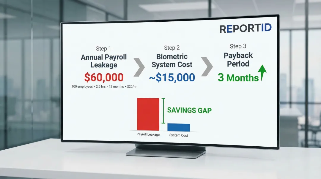 100-employee biometric ROI calculation showing 3-month payback period and annual savings