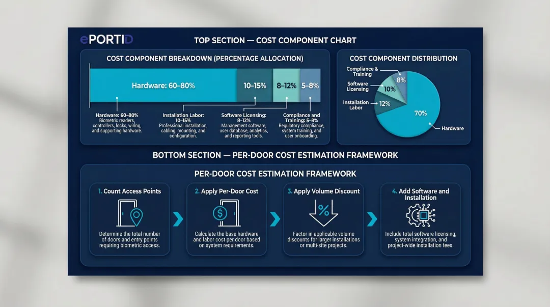 Biometric security system total cost breakdown showing hardware software and installation components