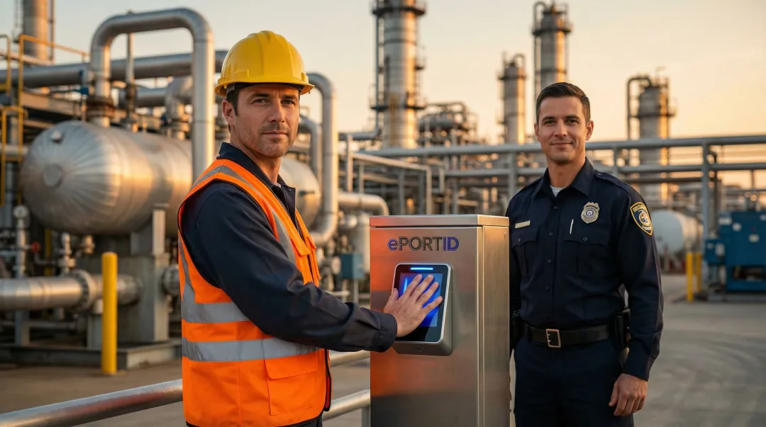 Industrial facility security checkpoint with biometric access control system installed
