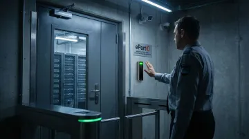 ePortID contactless palm vein biometric scanner deployed at secure facility entrance