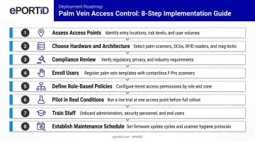 8-step biometric access control implementation process flow from assessment to maintenance