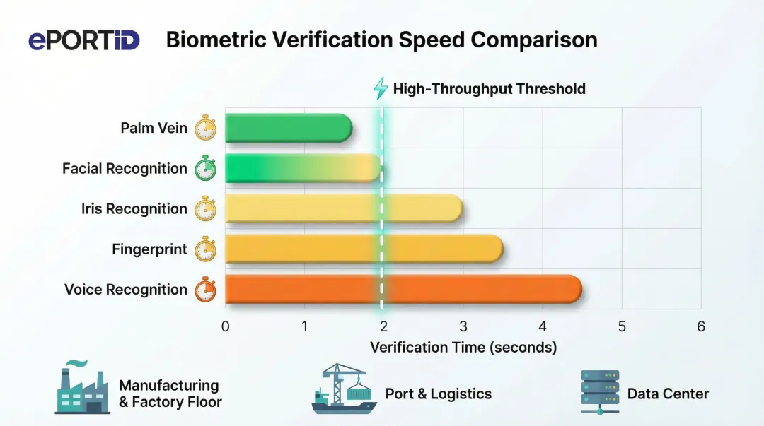 Biometric verification transaction speed comparison across five technologies in seconds