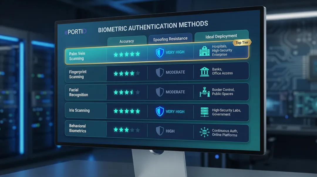 5 biometric authentication methods compared by accuracy spoofing resistance and deployment suitability