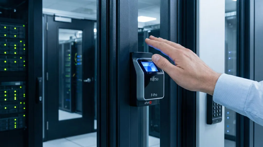 ePortID Fujitsu F-Pro palm vein scanner installed at data center access point