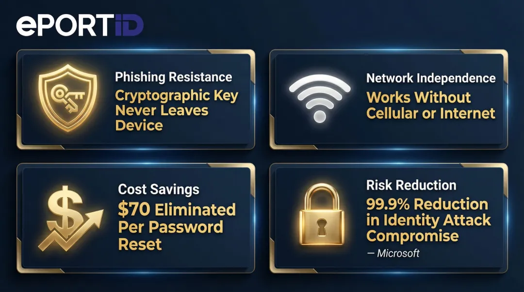 Hardware authentication ROI benefits showing cost savings and risk reduction metrics for banks