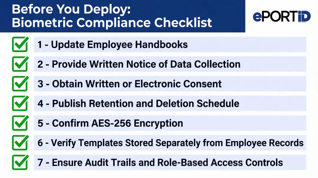 Seven-step employer biometric compliance checklist before workplace deployment
