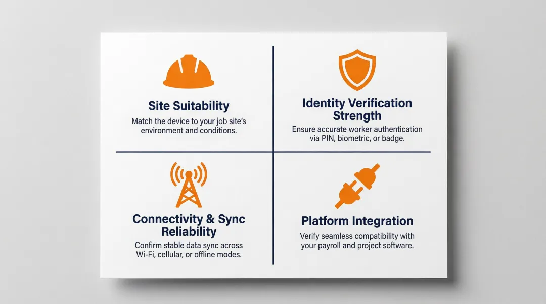 Four-criteria evaluation framework for choosing portable construction time clocks