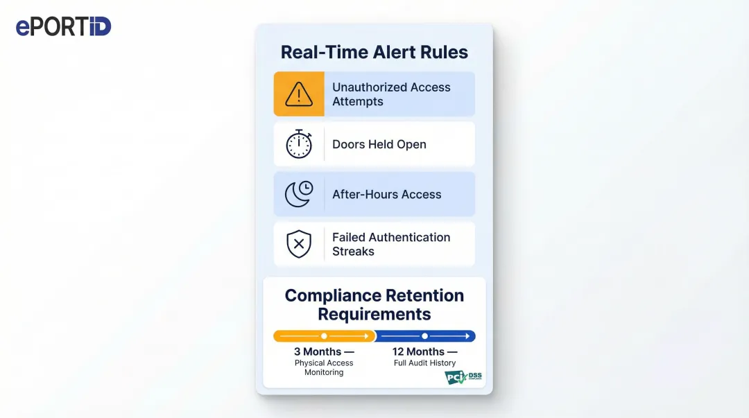 rack access control audit logging configuration and PCI DSS compliance retention requirements