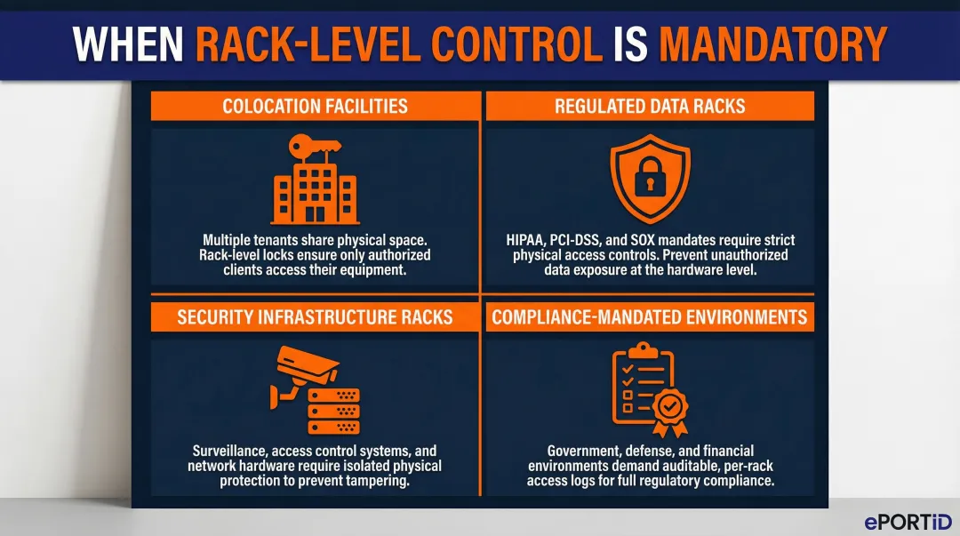 four scenarios requiring mandatory rack-level access control in data centers