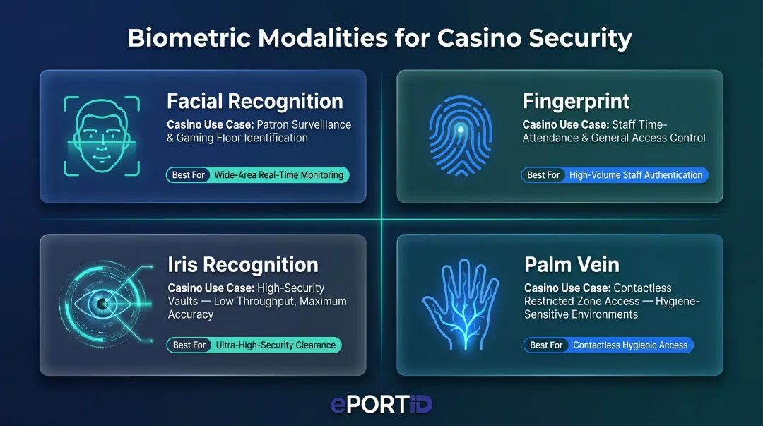 Four casino biometric modalities comparison by use case speed and accuracy